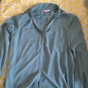 Powder blue sheer long sleeve button down